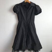 BCBGMaxAzria Rockabilly Silk Dress 10 Black Petticoat  Button Down Short Sleeve  - £35.67 GBP
