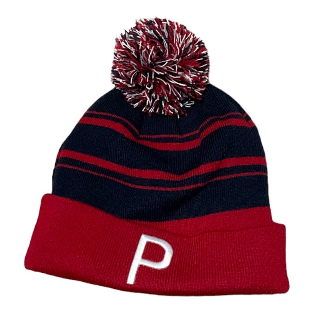 Puma Raised P Removable Pom Cuffed Beanie – Winter Knit Hat – Burgundy /Blue Item image 2
