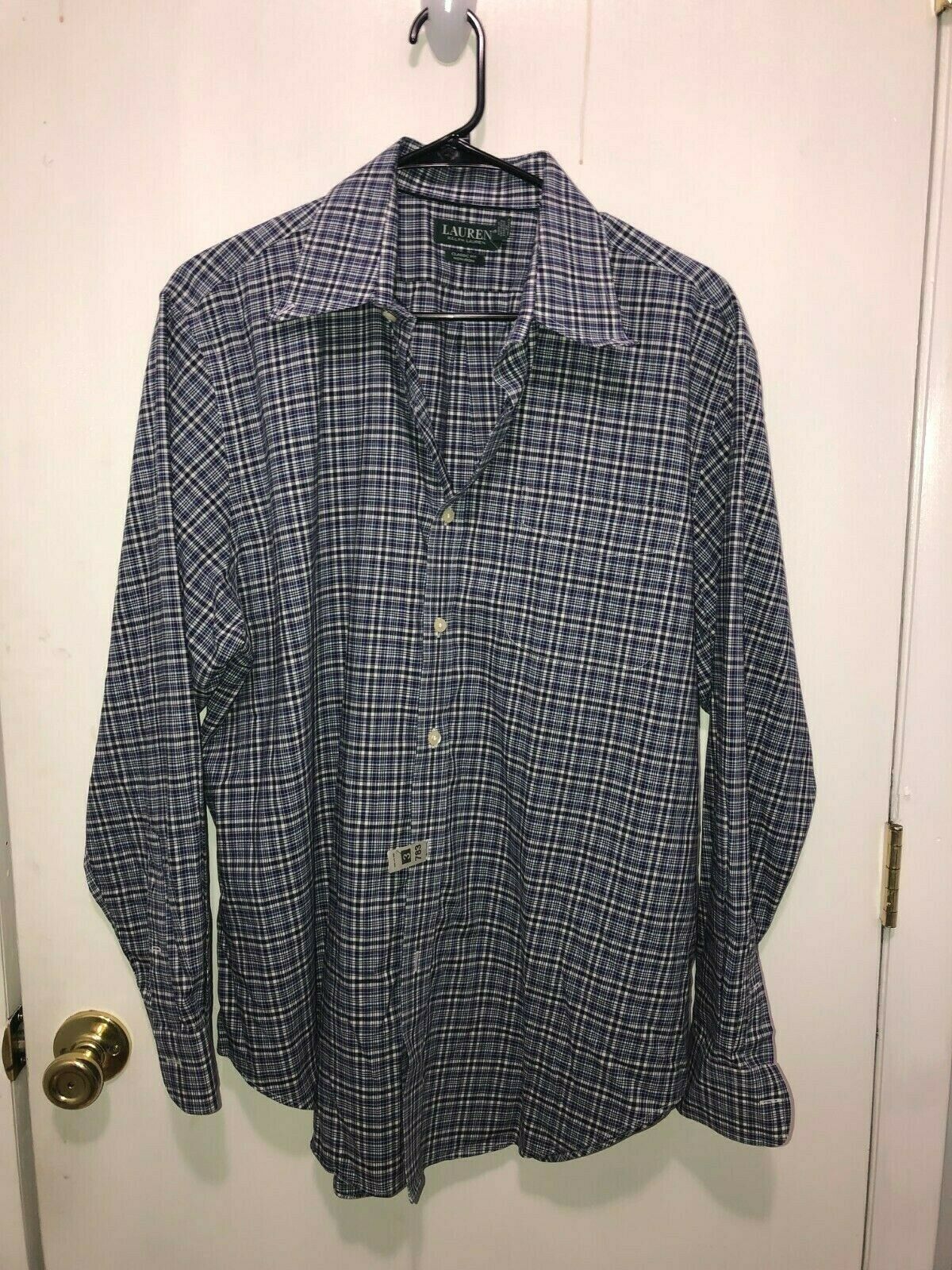 Lauren Ralph Lauren Classic Fit Non Iron Plaid Long Sleeve Shirt SZ 17 34/35 - $9.89