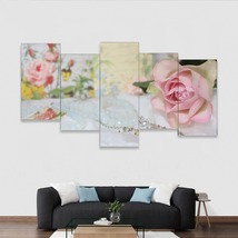 Multi-Piece 1 Image Pink Rose Lace Shabby Chic Ready To Hang Wall Art Home Decor - £81.18 GBP