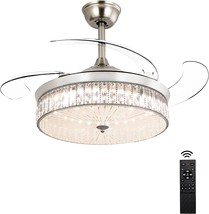 Ohniyou 42&quot; Retractable Ceiling Fan With Light, Crystal Chandelier Indoor - £142.27 GBP