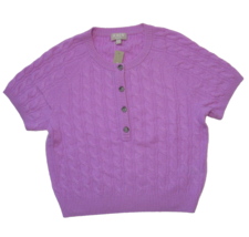 NWT J.Crew Cashmere Cable-knit Henley T-shirt in Radiant Orchid Sweater M - £85.49 GBP