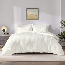 Full Seersucker Comforter Set With Sheets Ivory Bed In A Bag 7-Pieces Al... - £90.48 GBP