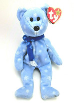 Holiday Teddy Ty Beanie Babies 1999 Bear Plush 9&quot; Blue White Snowflakes - £8.61 GBP