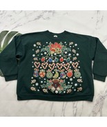 Sun Womens Vintage Christmas Sweatshirt Size XL Green Gold Holly Bear Gl... - $47.37 CAD