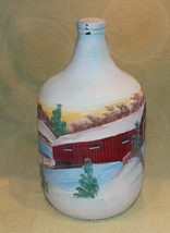 Guy S Spangler Vintage Hand Painted Gallon Jug Glass Wine Bottle Covered Bridge - £11.75 GBP