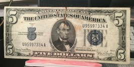  1934 D Five Dollar Silver Certificate # U95997334A- Blue Seal In Used Condition - $32.57