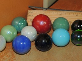 CHOICE Glass Marbles .75-1+ inch pontil red blue white green opaque / slag - $4.49