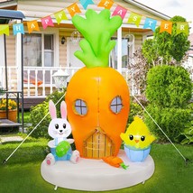 6FT H Easter Inflatable Yard Decoration Lighted Giant Carrot House with Bunny Ch - £63.52 GBP