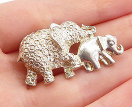 MEXICO 925 Sterling Silver - Vintage Mom &amp; Baby Elephant Brooch Pin - BP1896 - £51.00 GBP