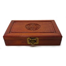 Oriental Asian Wood Brass Jewelry Box Red Dovetail Cork Inside 12x9x3&quot; Vintage - £31.12 GBP