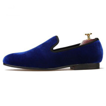 Handmade FERUCCI Men Plain Blue Velvet Slippers loafers Flats - £112.51 GBP