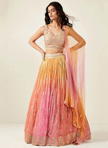 Beautiful Pinkish Orange Embroidery Wedding Lehenga Choli907 - £75.49 GBP