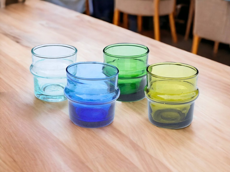 Handcrafted Moroccan Beldi Glass Tumbler Set of 6 - Sustainable Recycled - $124.61