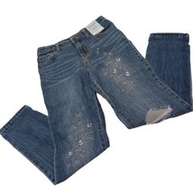 Cat &amp; Jack Girls Girlfriend Jeans Embroidered Distressed Stretch Sz 14 Girls - £6.65 GBP