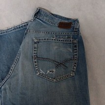 BKE Derek Blue Jeans 34x32 Bootcut Medium Washed Distressed Button Fly H... - $32.95