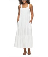 Felina Womens Dress White Maxi Tiered Pockets Sleeveless Relaxed Fit Lig... - $50.75 CAD
