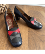 Vintage 60s 70s Imperial Block 2.5” Heel Shoes Navy Blue Black Red Grey 7 - $57.53 CAD