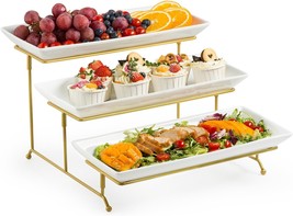 Lauchuh Large 3 Tier Serving Stand Tiered Serving Trays Collapsible, 14 Inch - £42.75 GBP