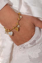 Titanium Steel Inland Zircon Heart Charm Bracelet - $15.74