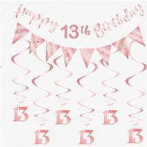 Sparkling Rose Gold 13th Birthday Extravaganza - Glittery Banner, Bunting Swirls - $27.71