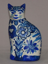 Handpainted Cat Figure 7.5&quot; T Cat Blue &amp; White Hand Painted Cat Decor Figurine - £19.97 GBP