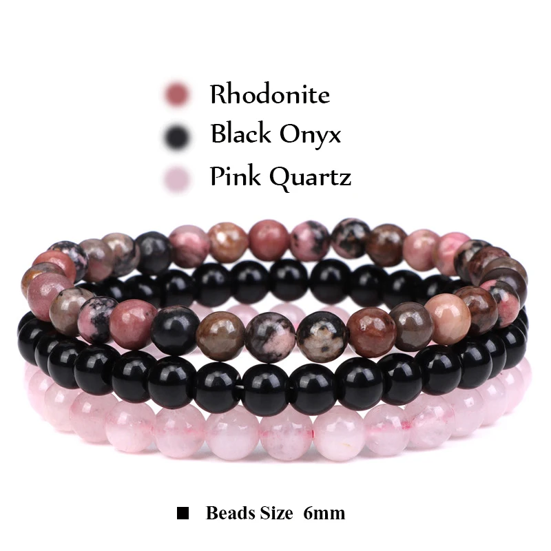 3Pcs/set Natural Stone Bracelet Set 6mm Beads Bracelets For Women Men Pink Quart - £16.25 GBP