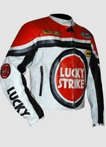Lucky Strike Classic White/Red Biker Motorbike/Motorcycle Leather Jacket All Siz - £142.90 GBP