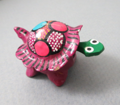 Minature Nodding Painted Pink Turtle Wooden Brightly Colored - £3.38 GBP