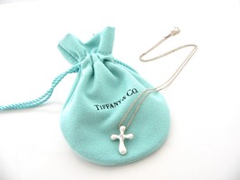 Tiffany &amp; Co Diamond Cross Necklace Silver Peretti Pendant Gift Pouch 16... - £351.52 GBP