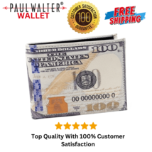 USA $100 One Hundred Dollar Print Men&#39;s Leather Bifold Novelty Wallet - $10.92