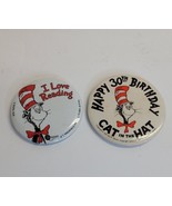 Vtg Pinback Button Pin Badge &#39;90s Cat In The Hat I Love Reading &amp; 30th B... - £17.08 GBP