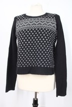 Theory L Black Gray Aralyn Fine Haven Fair Isle Wool Cashmere Crew Neck ... - £31.80 GBP