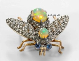 Bee!! New Antique Victorian Rose Cut Diamond Blue Sapphire And Opal Brooch - £279.84 GBP