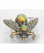 Bee!! New Antique Victorian Rose Cut Diamond Blue Sapphire And Opal Brooch - €300,65 EUR