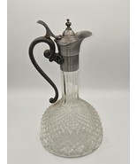 Antique Diamond Glass Pitcher Decanter Pewter Top Claret - €40,60 EUR