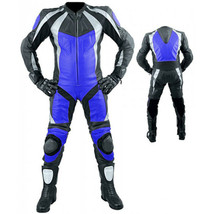 Men Black White Blue Motorbike Real Leather Pant Suit With Safety Pad Speed Hump - £234.95 GBP