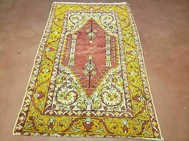 Antique Turkish Prayer Rug 3x5 Hand Knotted Oushak Wool 1920s Carpet Orange Red - £598.60 GBP