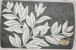 Set Of 2 Vinyl/Foam Back Placemats (12&quot;x18&quot;) White Leaves On Grey By Bh - £10.16 GBP