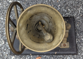 Vintage Brass Desktop Ship Bell with Pulley Wheel On Wooden Base image 2