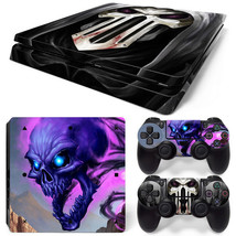 For PS4 Slim Console &amp; 2 Controllers Cool Skull Decal Vinyl Skin Wrap St... - £11.16 GBP
