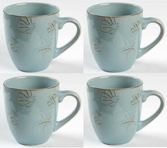 Thomson Pottery Cape Cod Seashell Coffee Mugs Aqua Blue, Set of 4 - £26.37 GBP