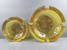 2 Anchor Hocking Soreno Gold Ashtrays Set Vintage Round Amber Glass Mid Century - $49.17