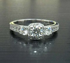 Engagement Ring 2.20Ct Round Cut Three Diamond Solid 14k White Gold in Size 5.5 - £196.50 GBP