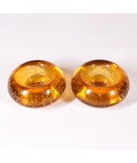 3&quot; Round Amber Colored Glass Candle Holders x2 *Some Scratches*000046 - £5.78 GBP