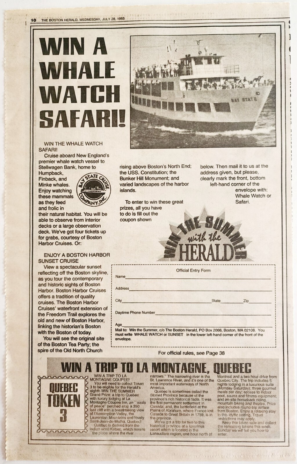 1993 Bay State Cruise Ship Advertisement Whale Watch Safari Trip DWJJ15 Item image 2