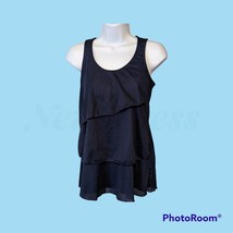 Maurices Navy Blue Scoop Neck Ruffle Polyester Sleeveless Pullover Top S... - £11.18 GBP