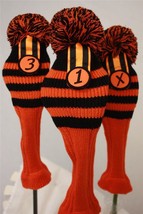 New Black Orange Stripe Golf Pom Pom 1 3 X head covers Sock headcovers headcover - £27.88 GBP