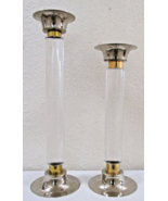 Pair of Lucite Chrome Brass Column Candle Holders attributed to Karl Spr... - $14,879.81 MXN
