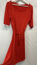 Trina Turk A Line Sweater Dress Short Sleeve Lined Orange Pink Tie Waist NWOT M - £50.66 GBP